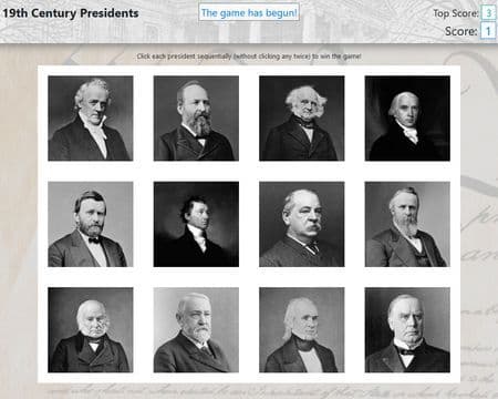 19th Century Presidents Memory Game 19th Century Presidents Memory Game